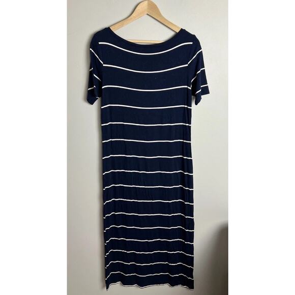 Loft Navy & White Striped T-Shirt Midi Dress Size MP Medium Petite Women’s - Picture 2 of 5
